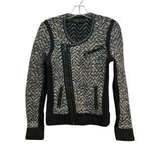 Rag & Bone Samantha Chunky Knit Wool Moto Jacket with Lamb Leather Trim